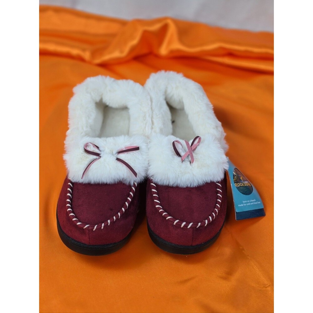 RockDove Women's Faux Fur Collar Moccasin Slippers NWT
